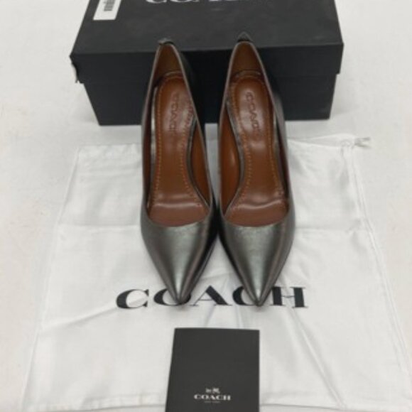 COACH Waverly Gunmetal Gray Leather High Heel Pumps with Box & Dust Bag Size 9 - Picture 4 of 12